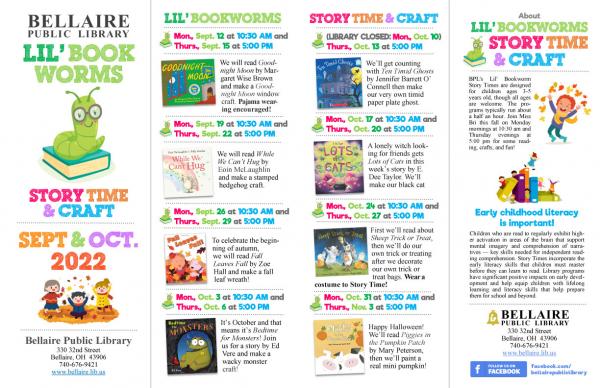 Lil' Bookworms Times Schedule, Fall 2022