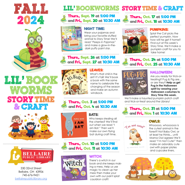 Fall 2024 Lil' Bookworms Schedule at BPL